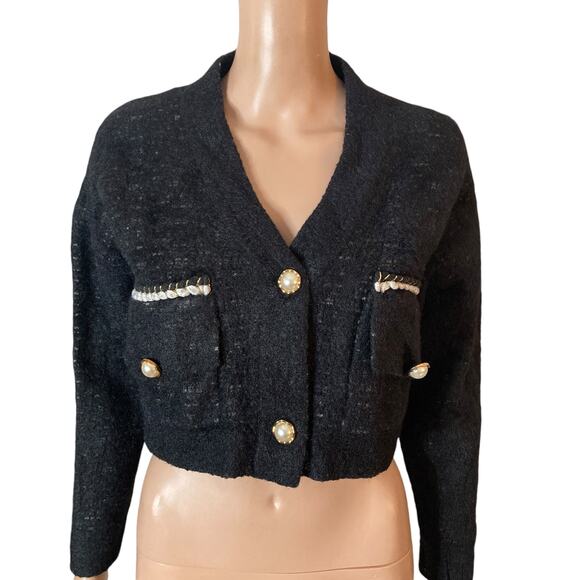 Vintage Cropped Jacket Wool Blend Womens Small Pearlescent Buttons - Picture 1 of 10